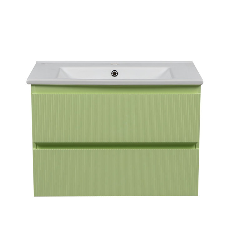 Ensemble de meuble-lavabo mural moderne avec lavabo Edison Pistachio Matte