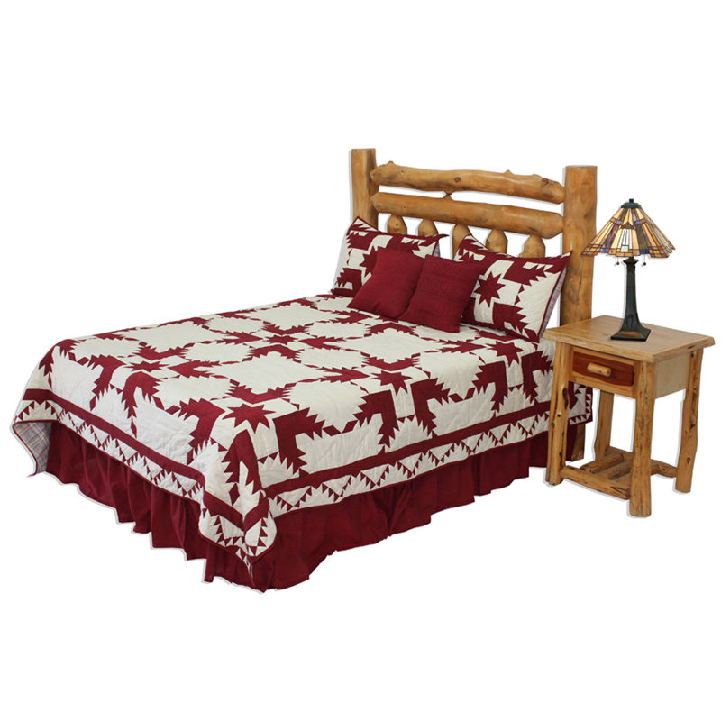 Feathered Star Cotton Patchwork Quilt, Super Queen Quilt, Ruby