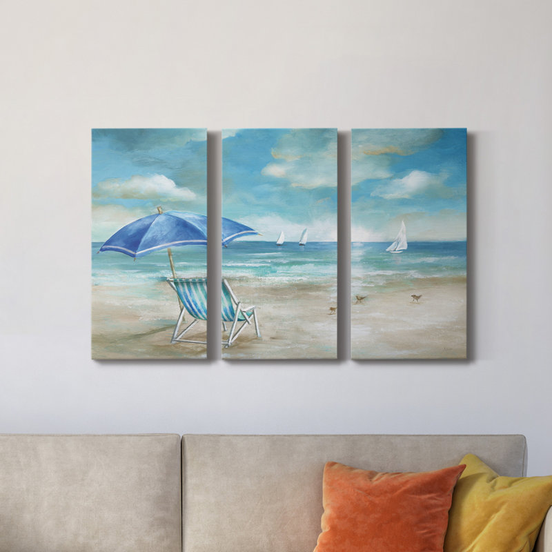 Serene Morning - 3 pièces, peinture sur toile tendue, H 48 po x l 96 po x P 1 po
