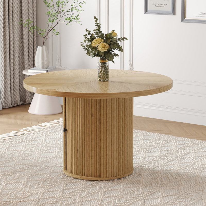 Table de salle à manger ronde de 47,2 pouces avec rangement double couche et pieds romains pour une fonctionnalité élégante.