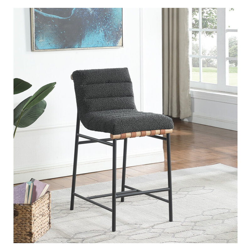 Matao White Fabric Counter Height Chair, Dark Gray