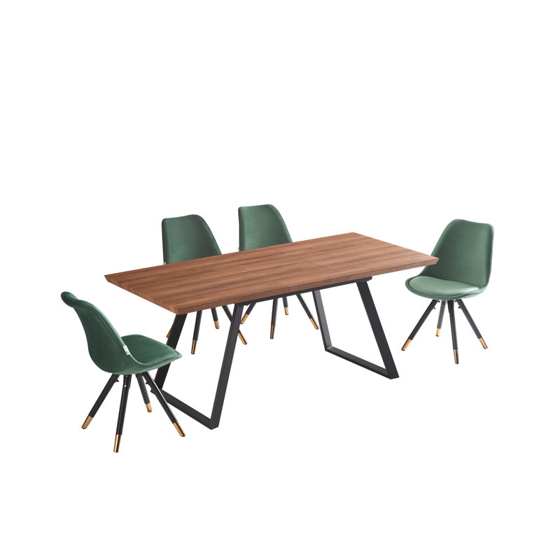 Gyeong-hui 4 Person Dining set - a Rectangular Extendable Dining Table with Metal Legs and a Set of 4 Quilted Velvet Dining Chairs for Dining Room - Modern Dining Table Set