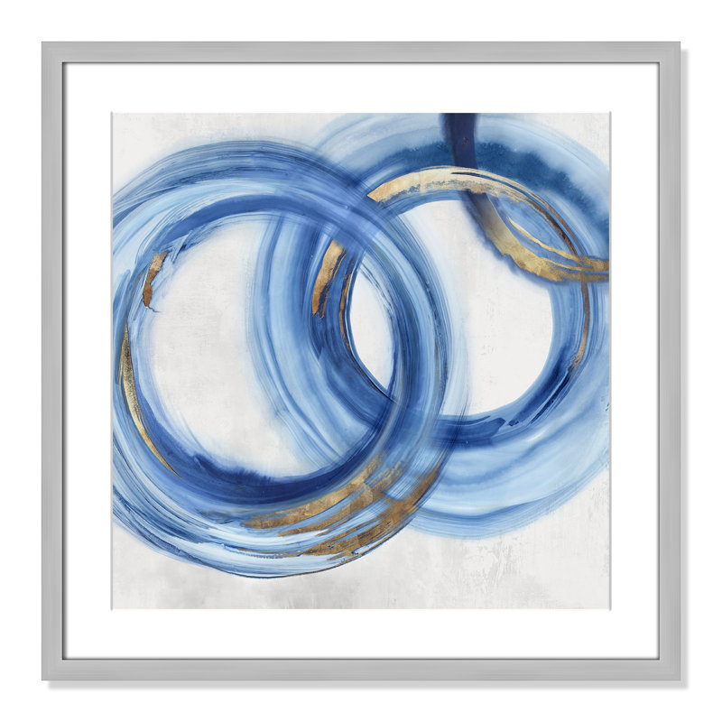 «Blue Cosmic Cascade I» par Emma Peal, H 23,5 po x l 23,5 po x P 1,25 po, Oui, Papier avec cadre simple argenté