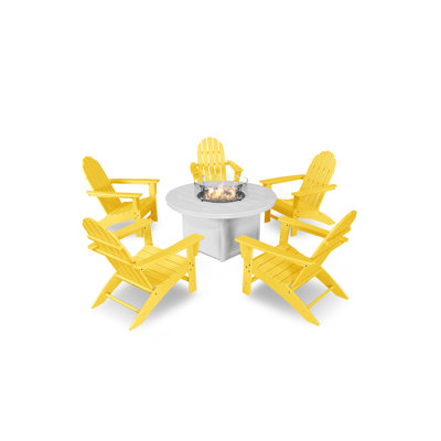 POLYWOOD Vineyard Adirondack 6-Piece Chat Set with Fire Pit Table