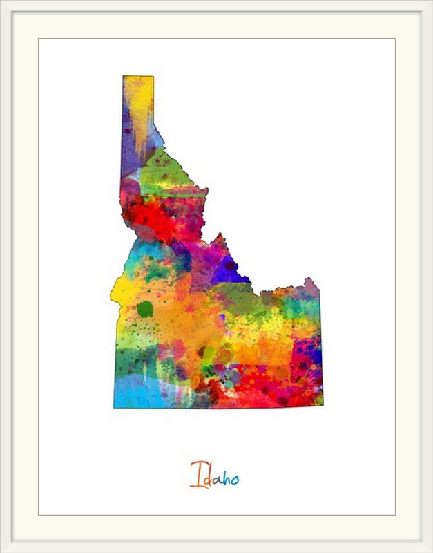 " Idaho Map " by Michael Tompsett, White Frame, 24" H x 20" W x 1" D