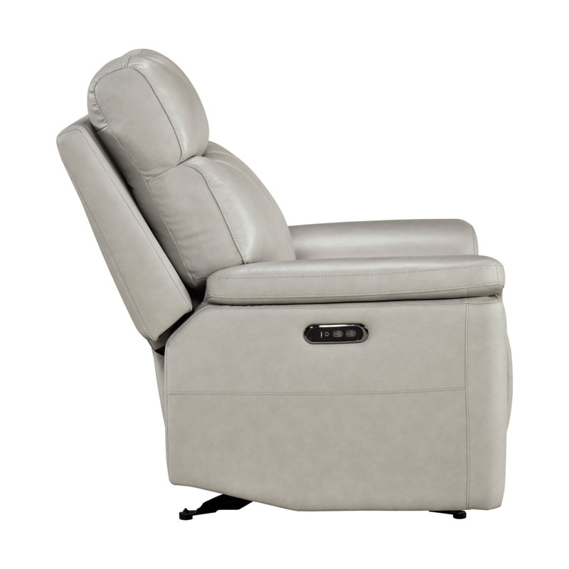 Fauteuil inclinable électrique Zelda, appui-tête électrique, USB, cuir véritable gris