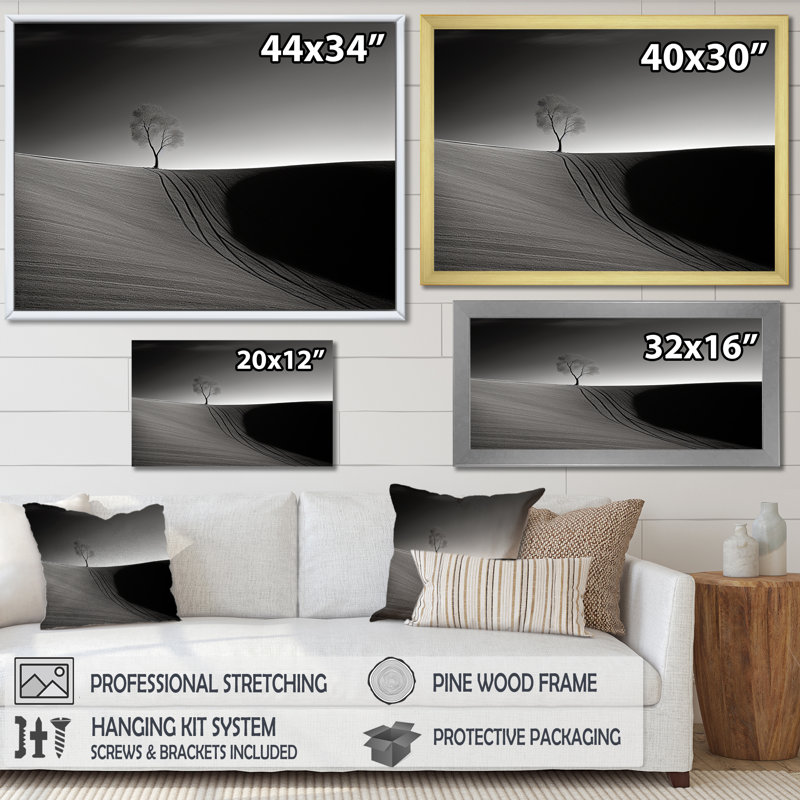 «Balck and White Solitude Tree II», reproduction sur toile, 34" H x 44" W, Gold Picture Framed