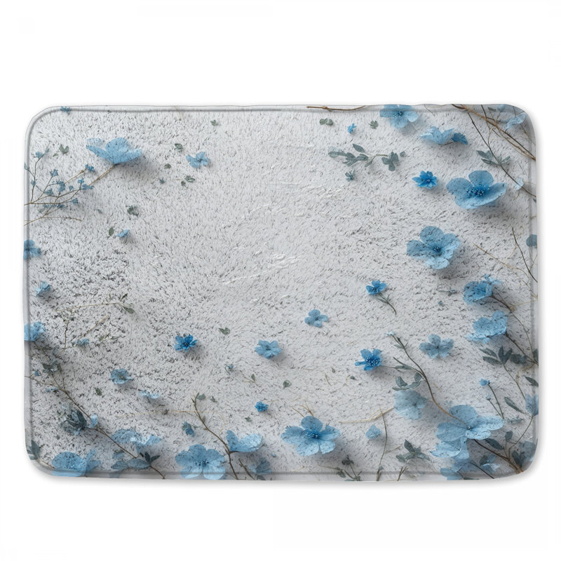 Tapis de bain bleu à motif de salle de bain minimaliste, L 34 po x L 21 po