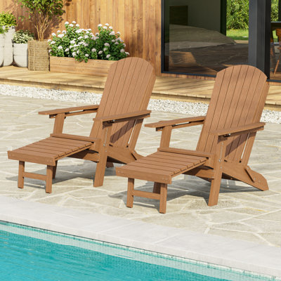 Folding Adirondack Chair with Retractable Ottoman & Cup Holder, 3-Position Adjustable for Patio, All-Weather Outdoor Seating