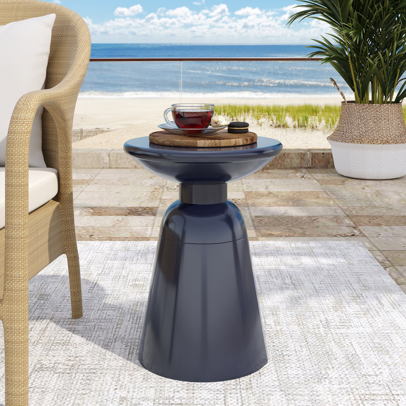 Atira 15'' Iron Outdoor Side Table, Navy Blue