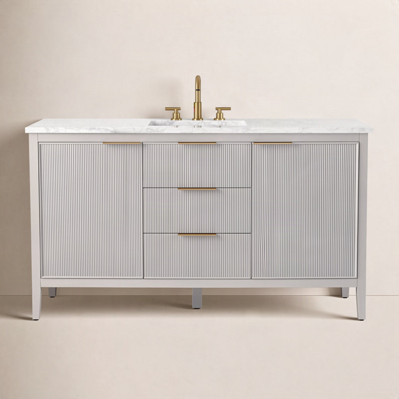 Emma 60" W Single Vanity, Taupe/Brushed Bronze