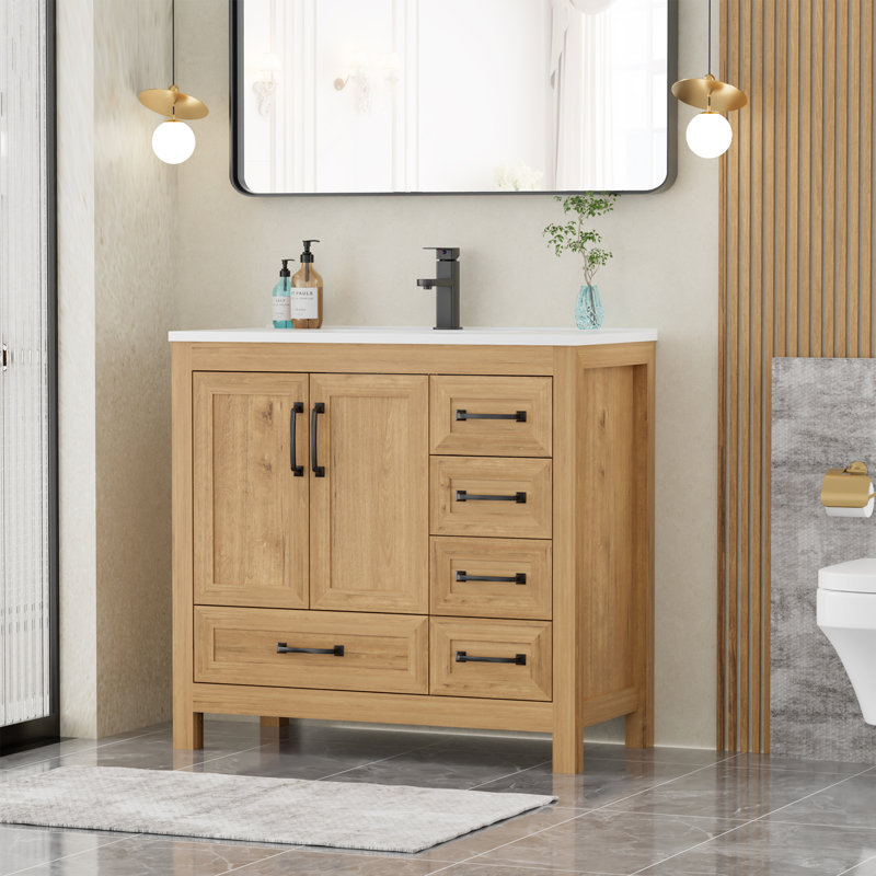 Meuble-lavabo simple Wimer de 36 po de style ferme moderne avec dessus de lavabo en résine, robinet, assemblage requis, 36"