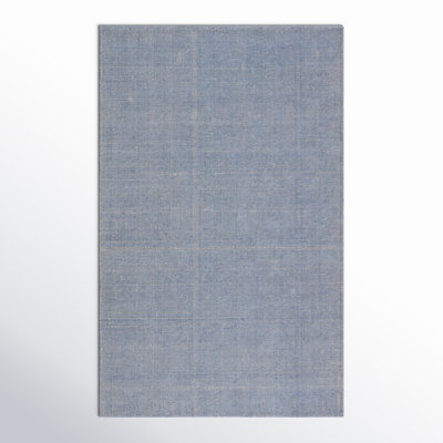 Caron Light Blue Cream Hand-Woven Striped Rug