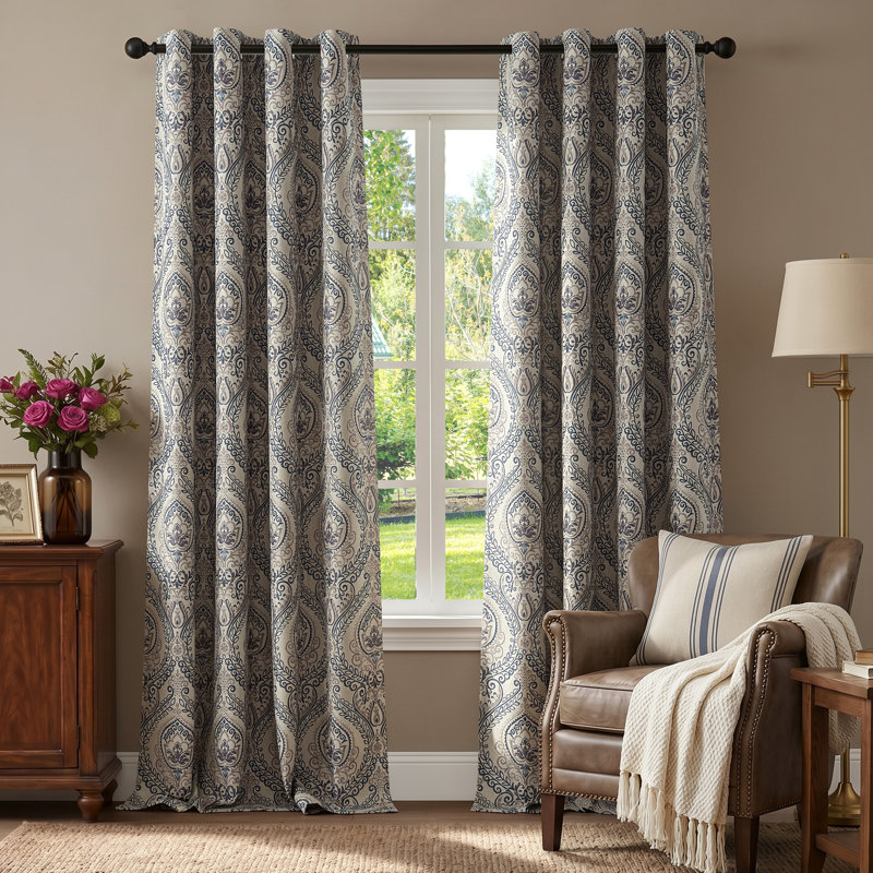 Rideaux obscurcissants à motif de médaillon rétro à motif de médaillon rétro pour chambre bleu, Bleu, l 50 po x L 95 po