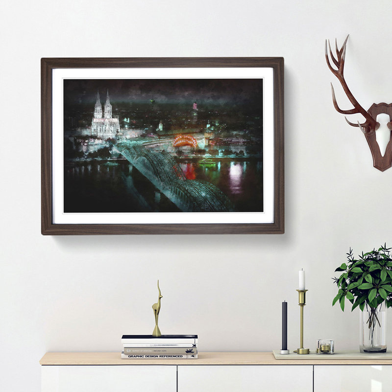 Cologne Skyline - Picture Frame Graphic Art Print, 33cm H x 45cm W x 2cm D, Walnut Framed