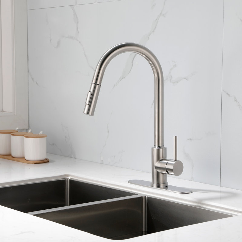 Robinet de cuisine avec douchette extractible, Nickel brossé