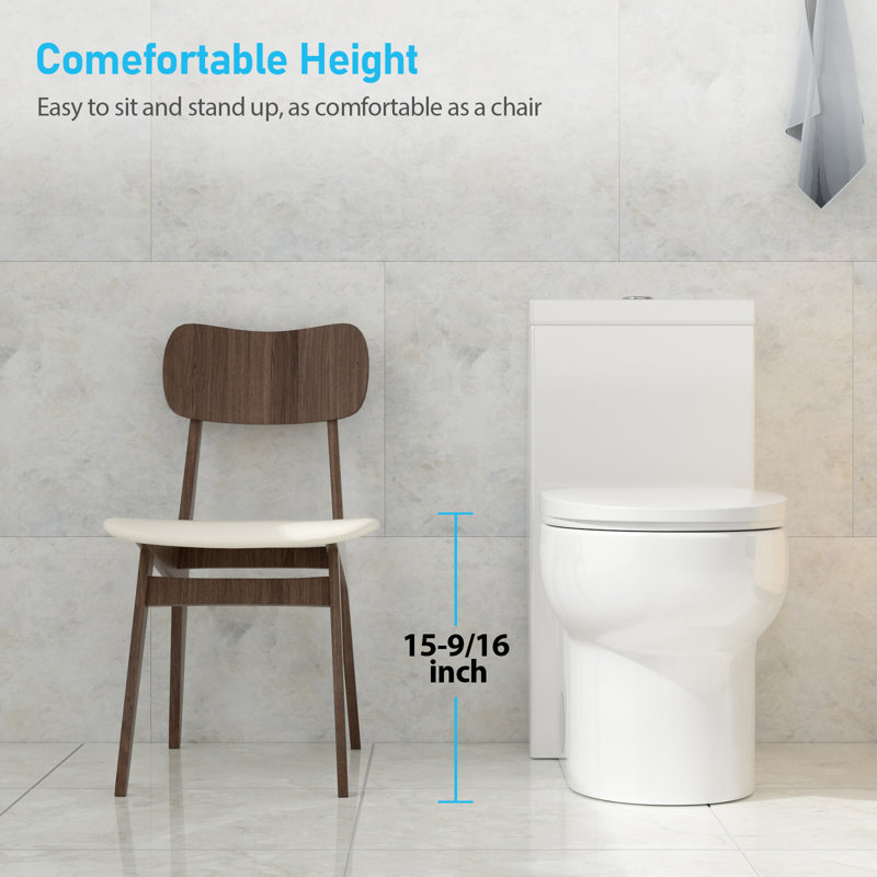 One-Piece Elongated Comfort Height Toilet, Dual Flush 1.1/1.6 GPF, Soft Close Seat, Non-Splash Siphon Flush, White Ceramic Bathroom Toilet with Installation Kit