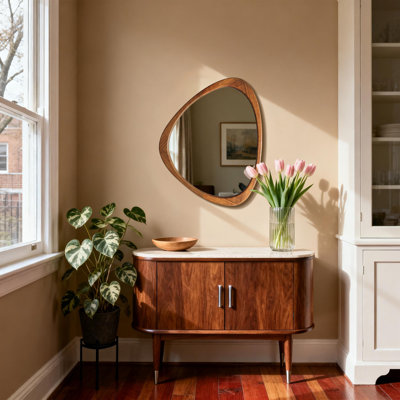 Asymmetrical Accent Decorative Wall Mirror, Solid Wood Frame – Boho Modern Mirror For Entryway Or Vanity