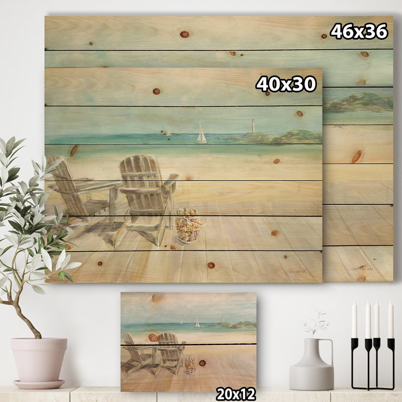 Bord de mer matin sans fenêtre - impression côtière sur bois de pin naturel, H 20 po x l 20 po x P 1 po