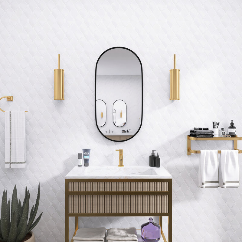 Wall Mount Bathroom Mirror Oval Frame Mirror Vanity Metal Mirror, Brushed Black