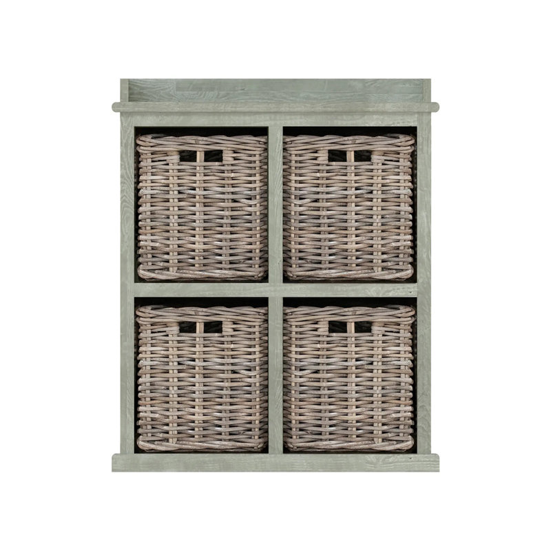 Maquoit 4 Drawer Handmade Kubu Rattan 2 Over 2 Basket Storage Unit Limewash