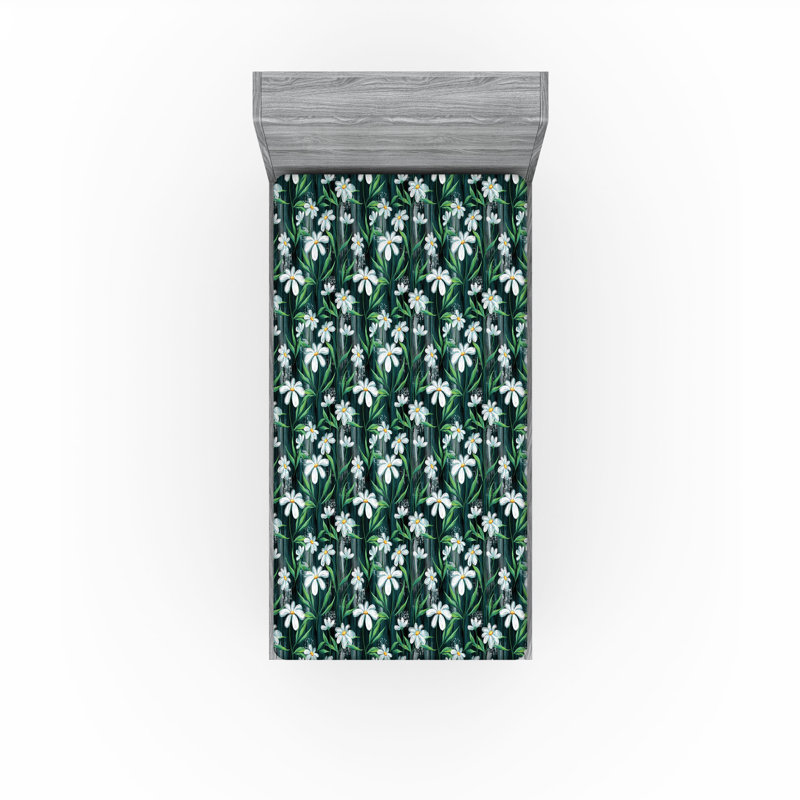 Ambesonne Nature Fitted Sheet Leaves Botanical Style Art, Green/Dark Teal/Mustard Floral, Twin XL Fitted Sheet