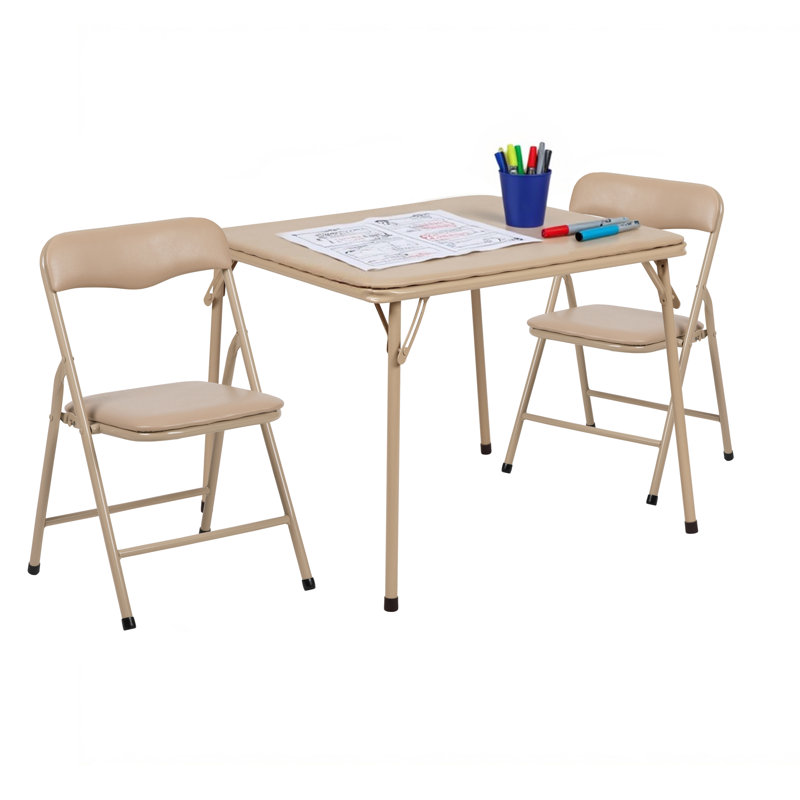Kids Colorful 3 Piece Folding Table and Chair Set, Brown