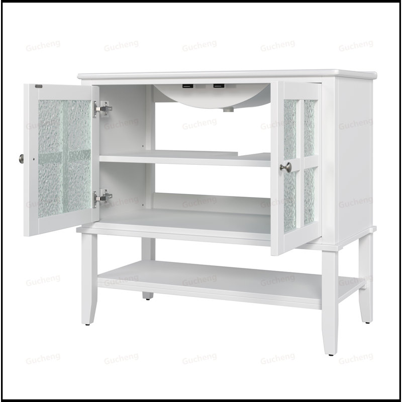 Meuble-lavabo 36 po avec lavabo en céramique et tablette réglable, Blanc