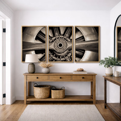 Closeup of Vintage Propeller Aircraft - 3 Piece Wrapped Canvas Photograph Print Set