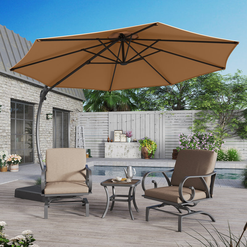 Tan 11 FT Cantilever Patio Umbrella with Base and 360° Rotation