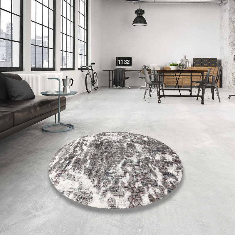 Tapis traditionnel gris / blanc Molene, Rond 4 pi