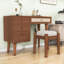 Retro Wood Makeup Vanity Set with Charging Plug, USB Port, 4 Storage Drawers and Stool-1640550197