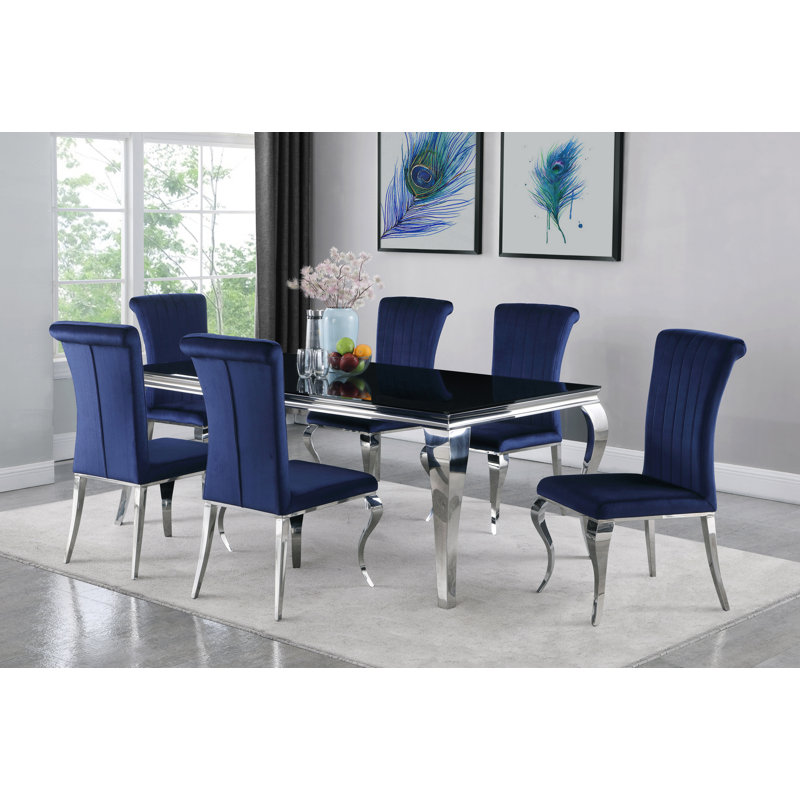 Chaise d'appoint rembourrée en velours Martaz, Marine
