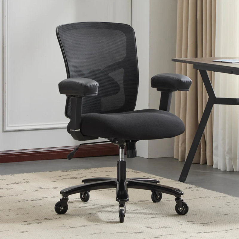 Chaise de bureau ergonomique robuste en maille avec support lombaire et accoudoirs réglables, Noir