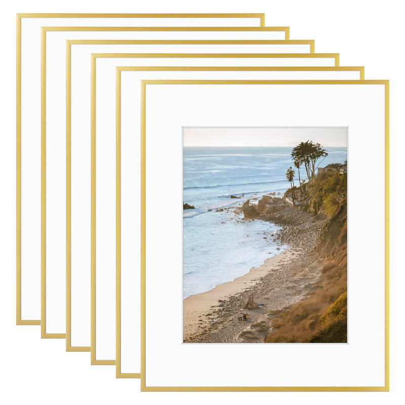 Ensemble de cadres photo en métal avec passe-partout - Basics by Wayfair ™, Or, 16 po x 20 po emmêlé à 11 po x 14 po