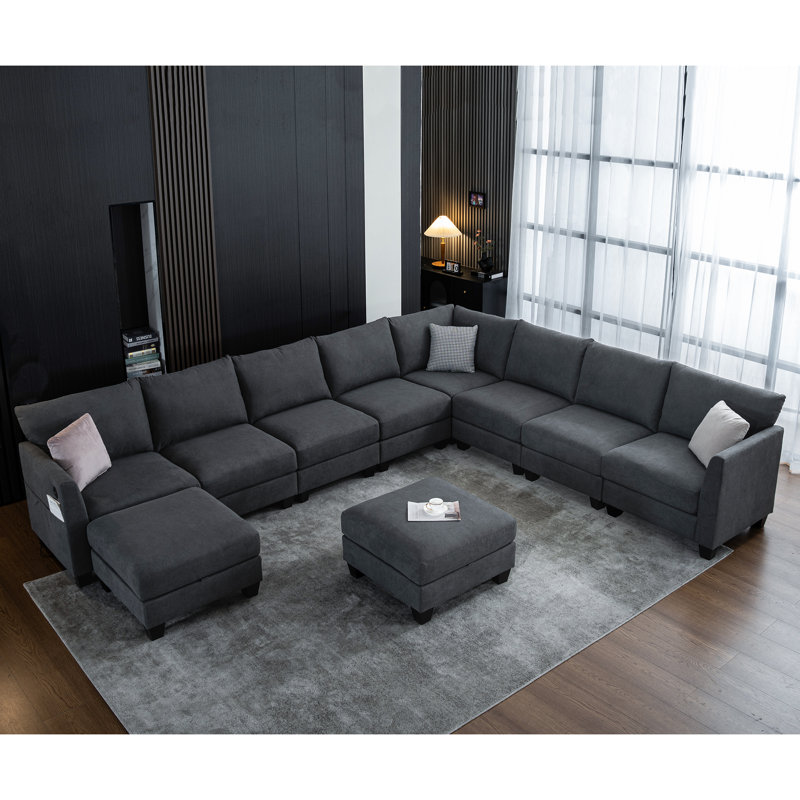 Amold 150.4''Large Sectional Couch,U-Shaped Sectional Sofa, 8-Seater Modular Cloud Couch Living Room Corner Sofa, With Storage Ottoman & USB