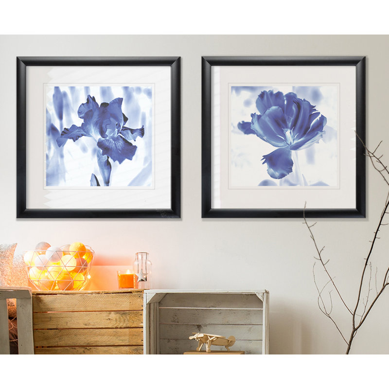 Blue Ice Iris - Matted and Framed Under Acrylic Glass, Set of 2, Large Living Room Wall Art