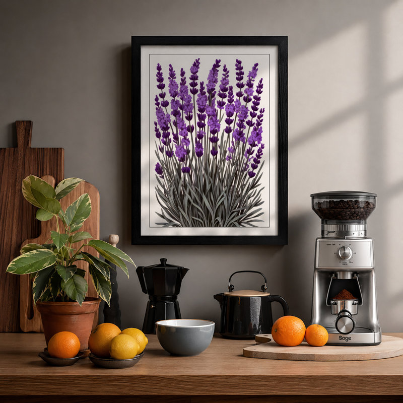 Lavender Study Botanical - Framed Print, A3 - 42.0 x 29.7 cm, Black