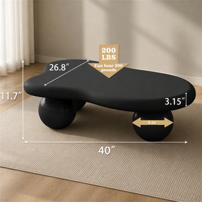 Table basse de 40 pouces en forme de nuage avec 3 pieds sphériques pour le salon, design élégant et durable