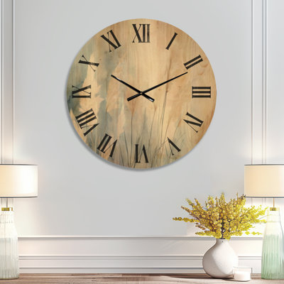 Oversized Zen Silent Wood Wall Clock – Blue Pampas Calm