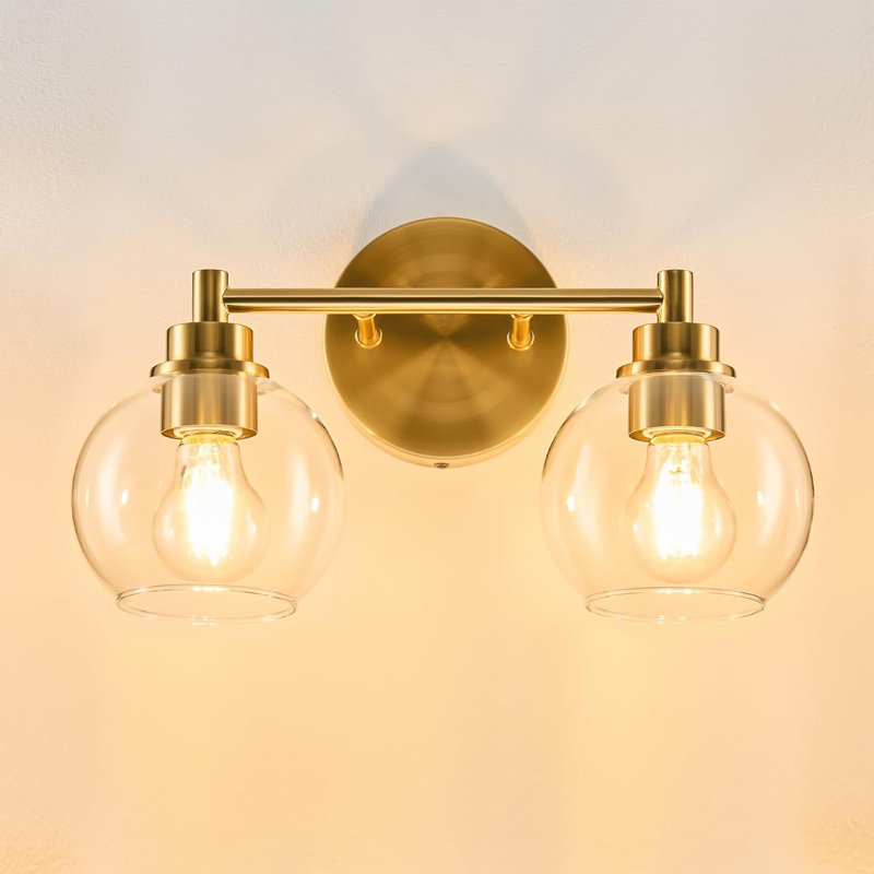 Luminaire de salle de bain 2 lumières avec abat-jour en verre sphérique, douilles E26, finition idéale pour la salle de bain, la chambre à coucher, le couloir et le salon
