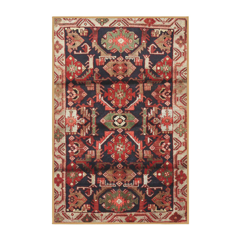 Tapis géométrique rouge / beige / noir, Rectangle 7 pi x 9 pi