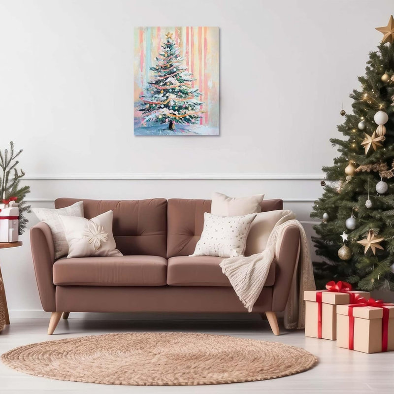 Arbre de Noël pastel, art mural en toile non encadrée 16 po x 20 po