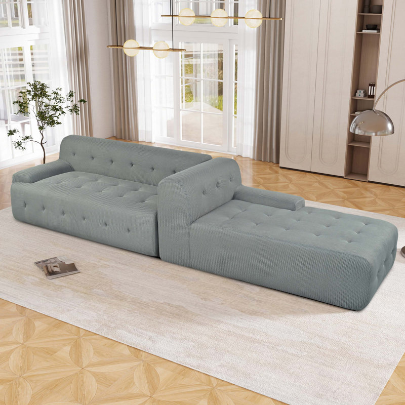 Boneless 107" 2-Piece Modular Sofa Free Combinations, Gray Polyester