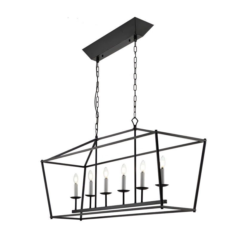 6-light Black Farmhouse Linear Lantern Chandelier