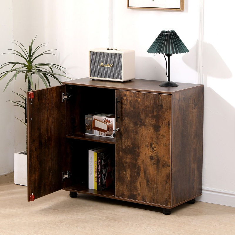 Lancaster 31.5”W Lockable Storage Cabinet with Adjustable Shelf & Leveling Feet — 2-Door Utility Cupboard for Home Office, Pantry, Laundry, Mudroom & Garage (Desk-Height 29.5”H)