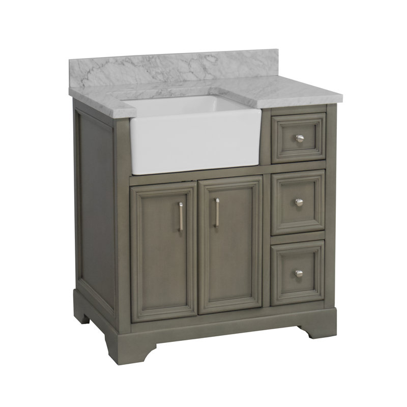 Emiliano 36'' Single Bathroom Vanity with Top, Carrara Marble, Weathered Gray