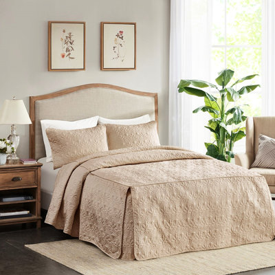 3 Piece Bedspread Khaki Queen - Microfiber, Fill, , Enhances Bedroom Ambiance Split Corner Design, , Maintains Bedding Quality