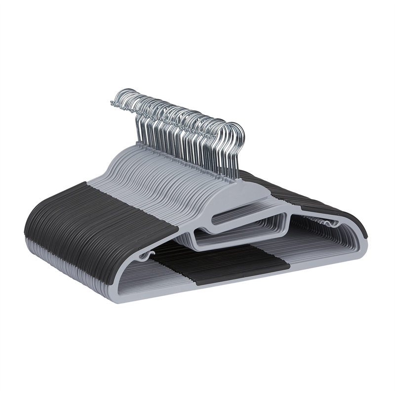 Cintres en plastique enduits de caoutchouc, 50 pièces, avec ouverture en forme de S, Gris