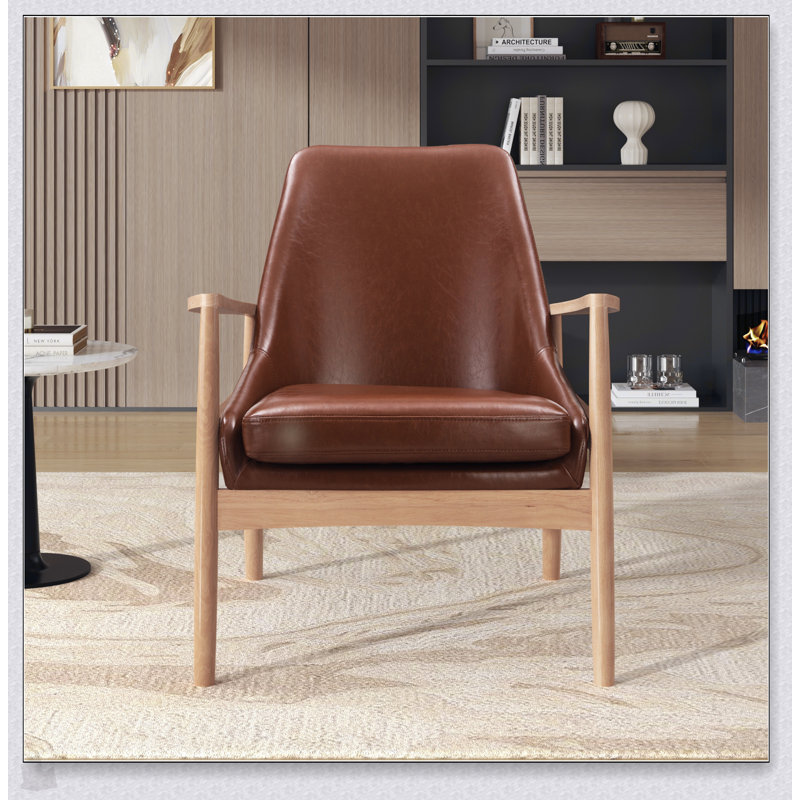 Chaise d'appoint en cuir PU U-Can, fauteuil de style Mid-Century moderne avec structure en bois massif, chaise de lecture avec dossier haut